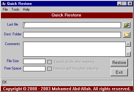 Screenshot of Quick Restore